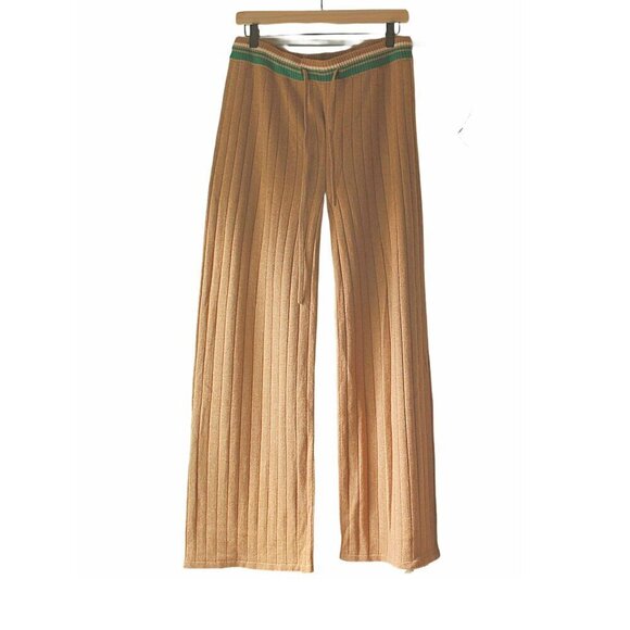 Monrow Wool Cashmere Ribbed Light Brown Pants Size Large NWT - Picture 1 of 6